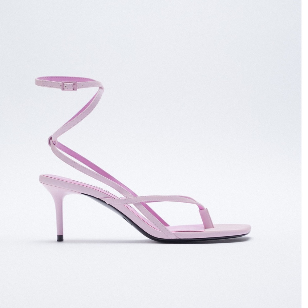 NWT ZARA Heeled Leather Square Toe Sandals Mauve